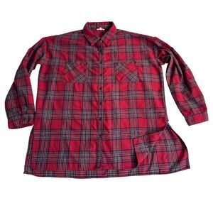 Entro Plaid Long Sleeve Button Down Shirt Tunic Top Red Blue Size Medium